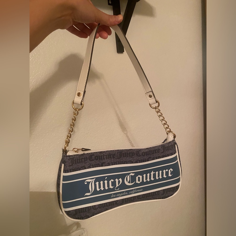 Blue denim and white juicy couture shoulder bag